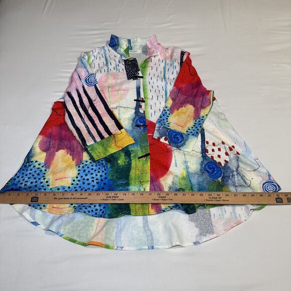 Creation Art Attack Womens L Blouse 3/4 Sleeve Toggle Button Wire Collar Top EUC - Picture 8 of 11